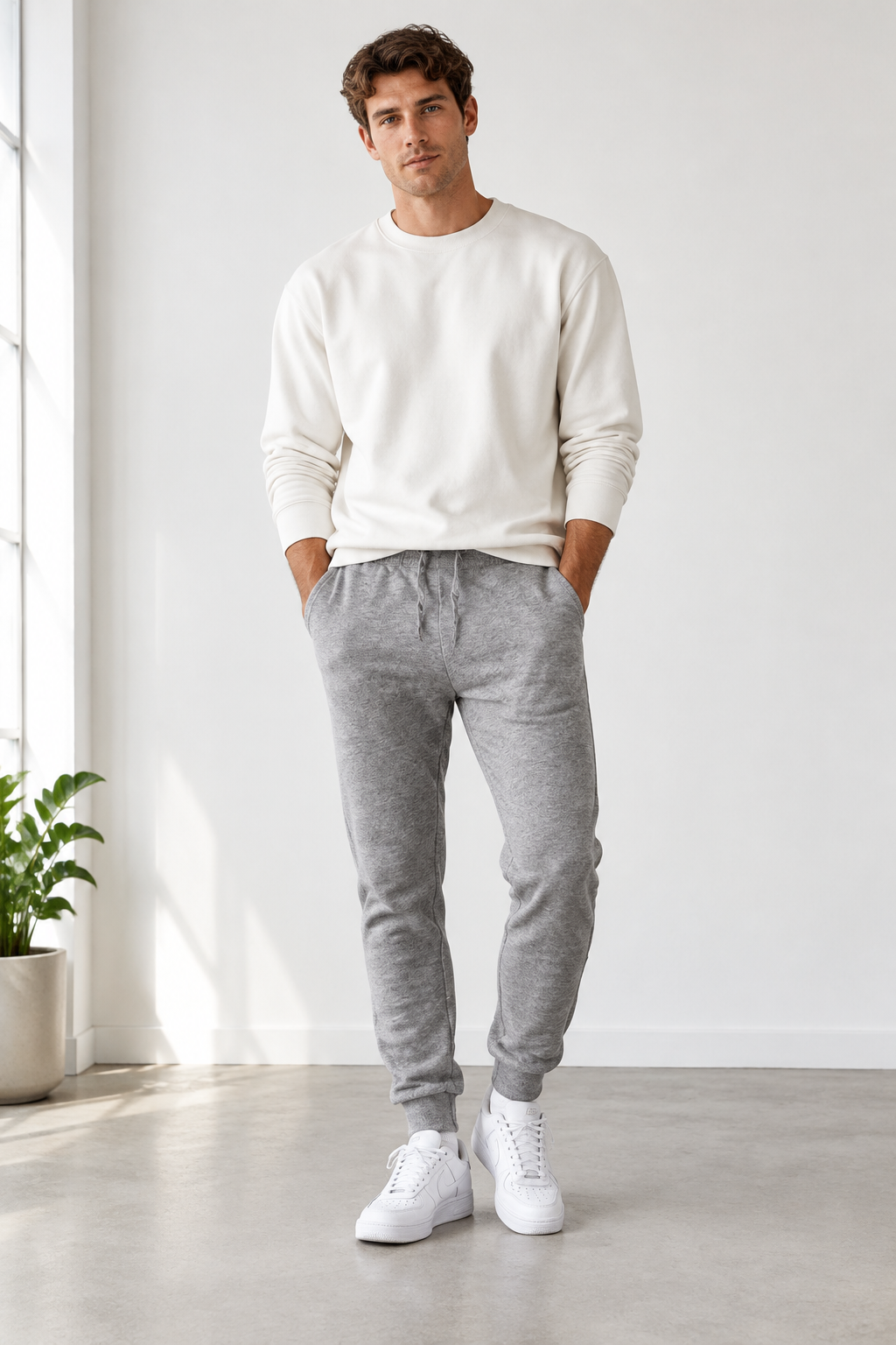 Male model in grey joggers